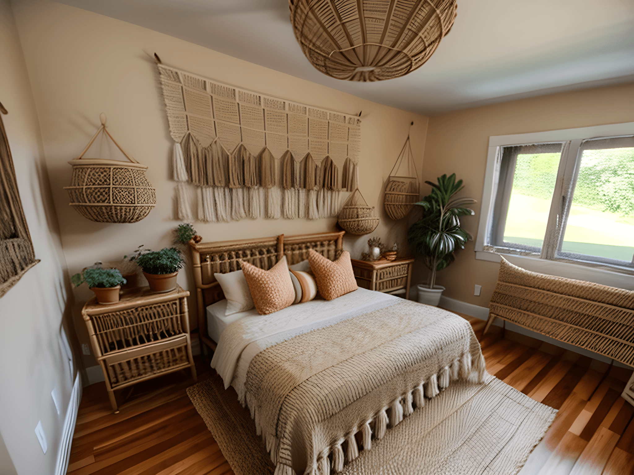Salon après transformation par IA — style bohème décoration intérieure